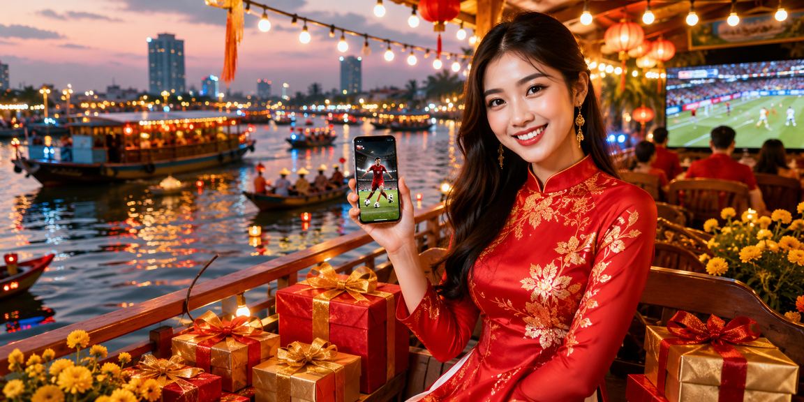 Người dùng vùng Mekong xem thông tin cá cược thể thao trên điện thoại bên bờ sông