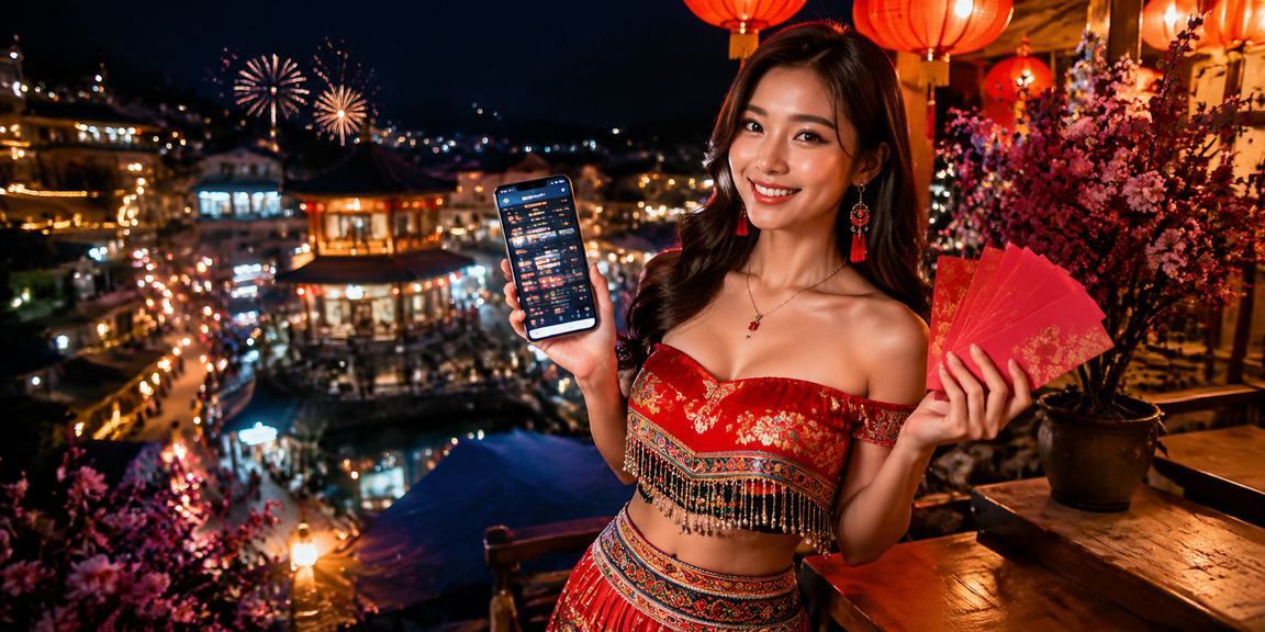 Bao lì xì đỏ và đèn lồng trang trí mùa lễ hội tại Sapa tượng trưng cho voucher thưởng đặc biệt